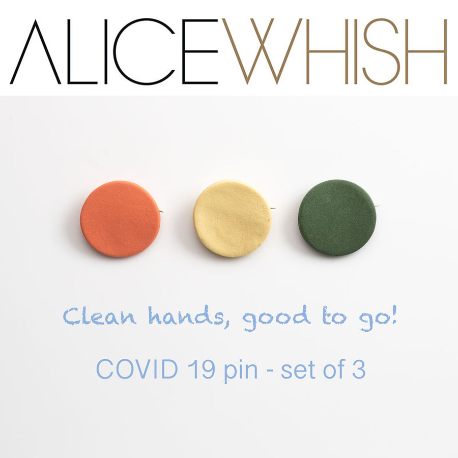 COVID 19 PINS set of 3 orange, yellow and dark green